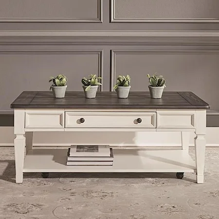Transitional Two-Toned Rectangular Cocktail Table